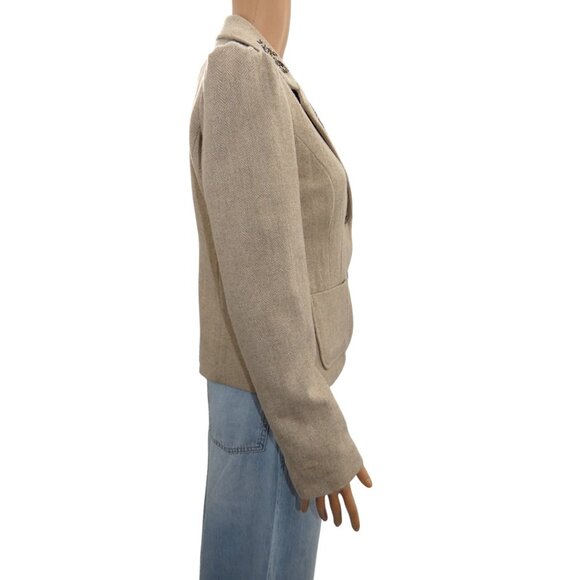 Vintage Y2K Old Navy Wool Tweed Blazer M Beige Embellished Collar Academia Prep - Picture 3 of 13